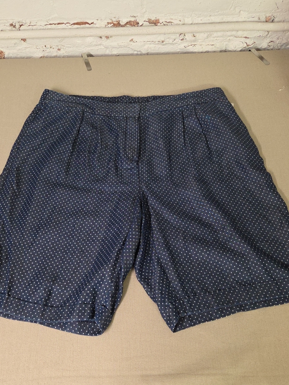 Chico's Navy Blue Polka Dot Flat Front Shorts